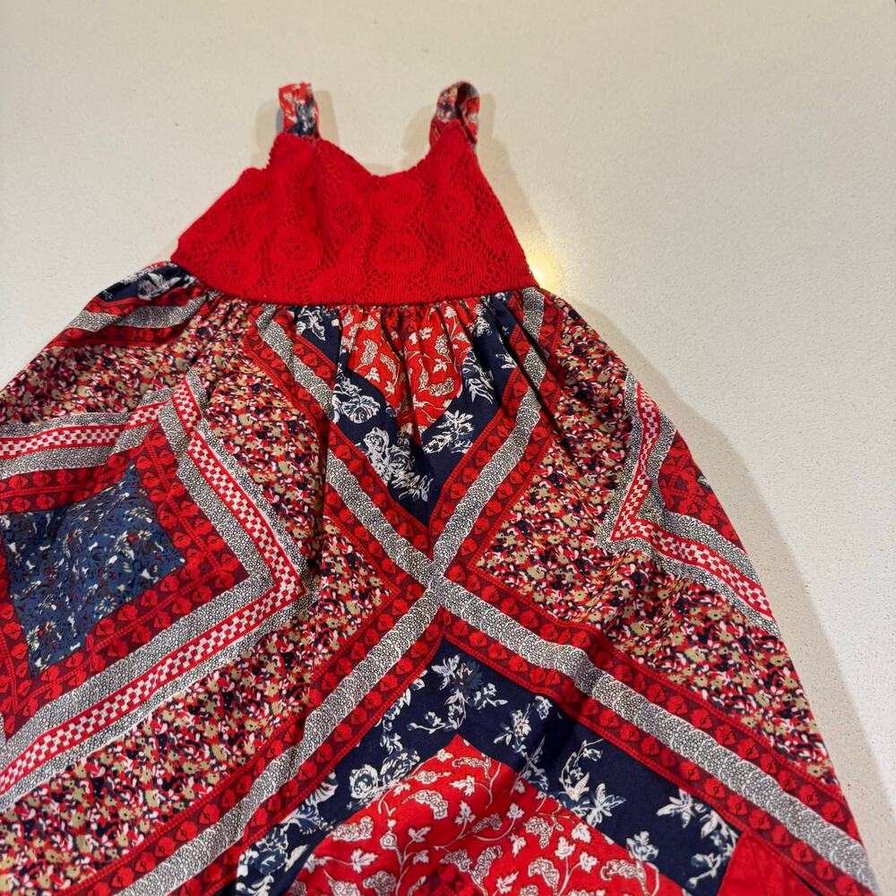 Heartworks Baby Girl 24M Red Handkerchief Dress Sleeveless Floral Patchwork - Picture 5 of 5